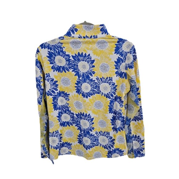 IBKUL Ruthie Sunflower UPF 50 Long Sleeve Quarter Zip Mock Neck Top Yellow Blue - Picture 9 of 14
